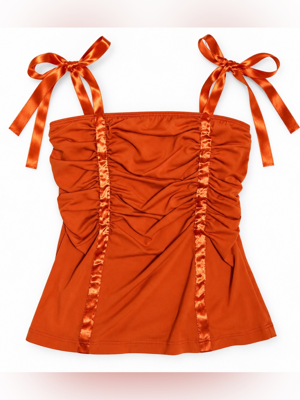 Studio Y Orange Ruched Tie Strap Cami Top Size M Y2K